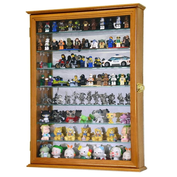 7 Adjustable Shelves Mirror Back Mini Figures / Miniatures / Figurines Display Case Cabinet