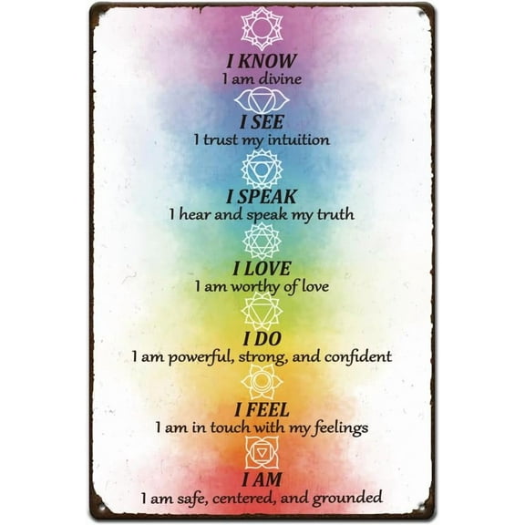 7 Affirmations Metal Tin Signs Meditation Retro Metal Poster Watercolor Woman Motivational Vintage Wall Art Decor Studio Tin Sign