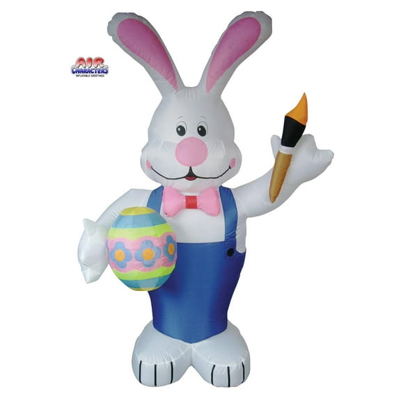 7' Air Blown Inflatable Standing Bunny Holding Egg And Paint Brush