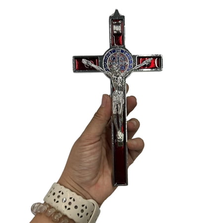 7" Alloy Wall Enamel Crucifix Saint Benedict Wall red Crosses Jesus Christ Crucifix Catholic Christian Decor Easter Gifts DIY