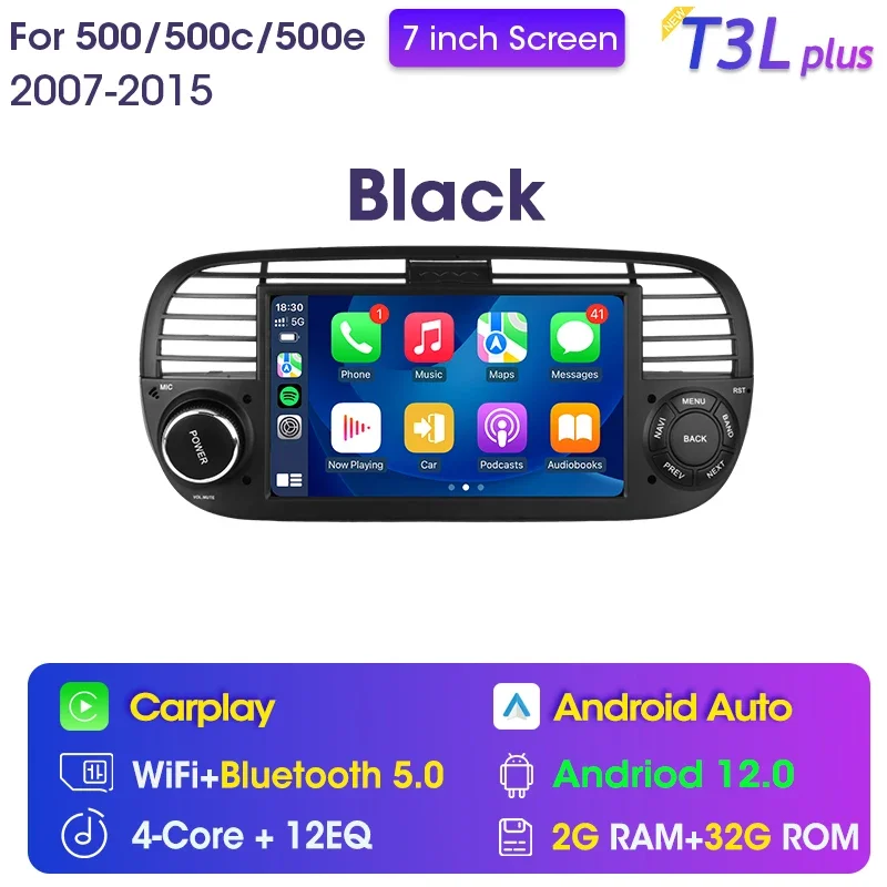 Mascherina Autoradio ISO 1 Din Per Fiat 500 (dal 2007) – Adattatore Stereo Nero, Montaggio Per Marchi Noti
