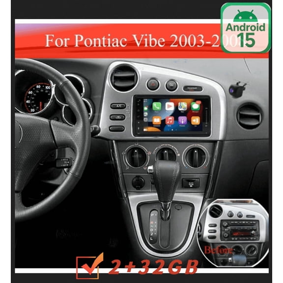 7" Android 15 Car Stereo For Pontiac Vibe 2003-2008, Wireless CarPlay Android Auto, 2+32GB Head Unit with AHD Backup Camera, Microphone, WiFi GPS Bluetooth Radio