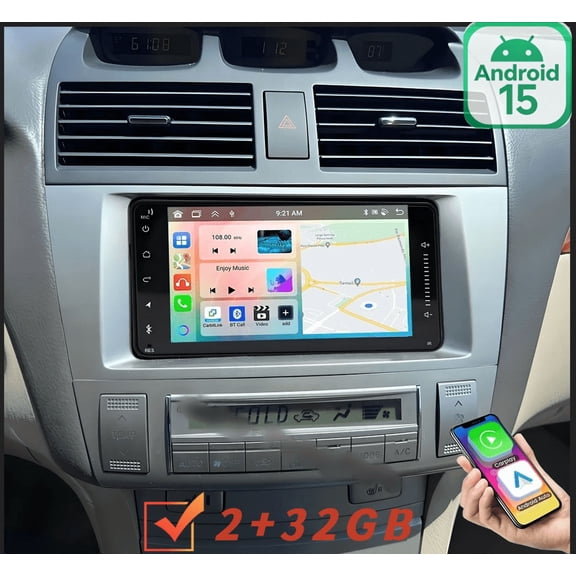 7" Android 15 Car Stereo For Toyota Solara 2004 2005 2006 2007 2008, Wireless CarPlay Android Auto, 2+32GB Head Unit with AHD Backup Camera, Microphone, WiFi GPS Bluetooth Radio