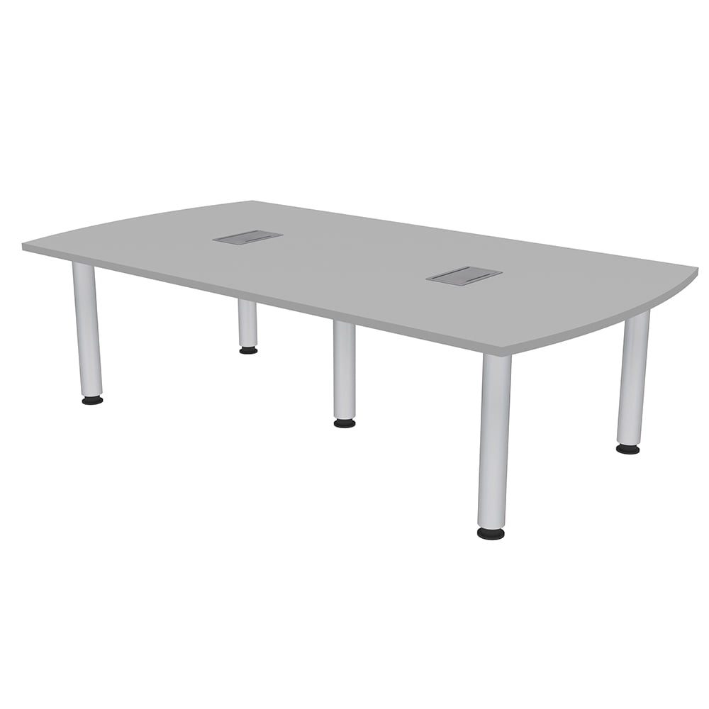 7' Arc Rectangle Conference Room Table Power And Data Silver Post Legs