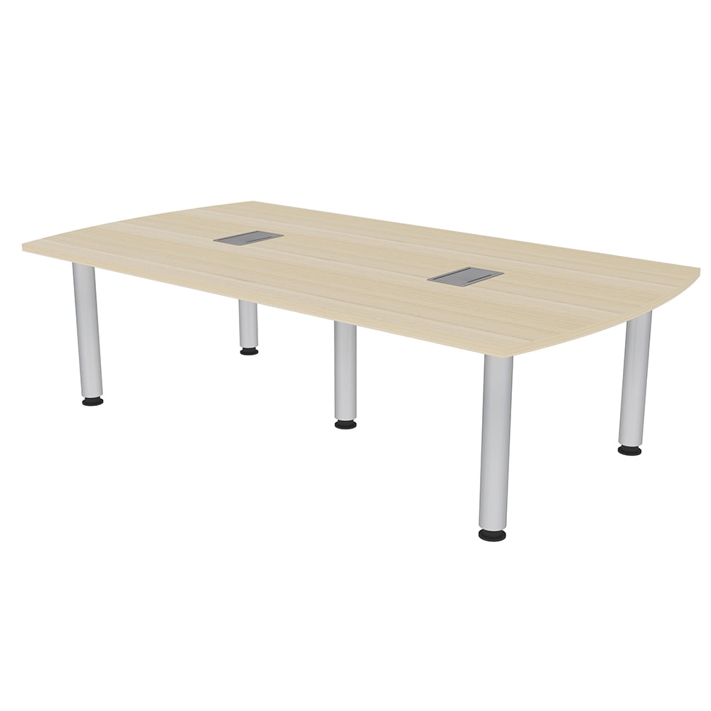 7' Arc Rectangle Conference Room Table Power And Data Silver Post Legs