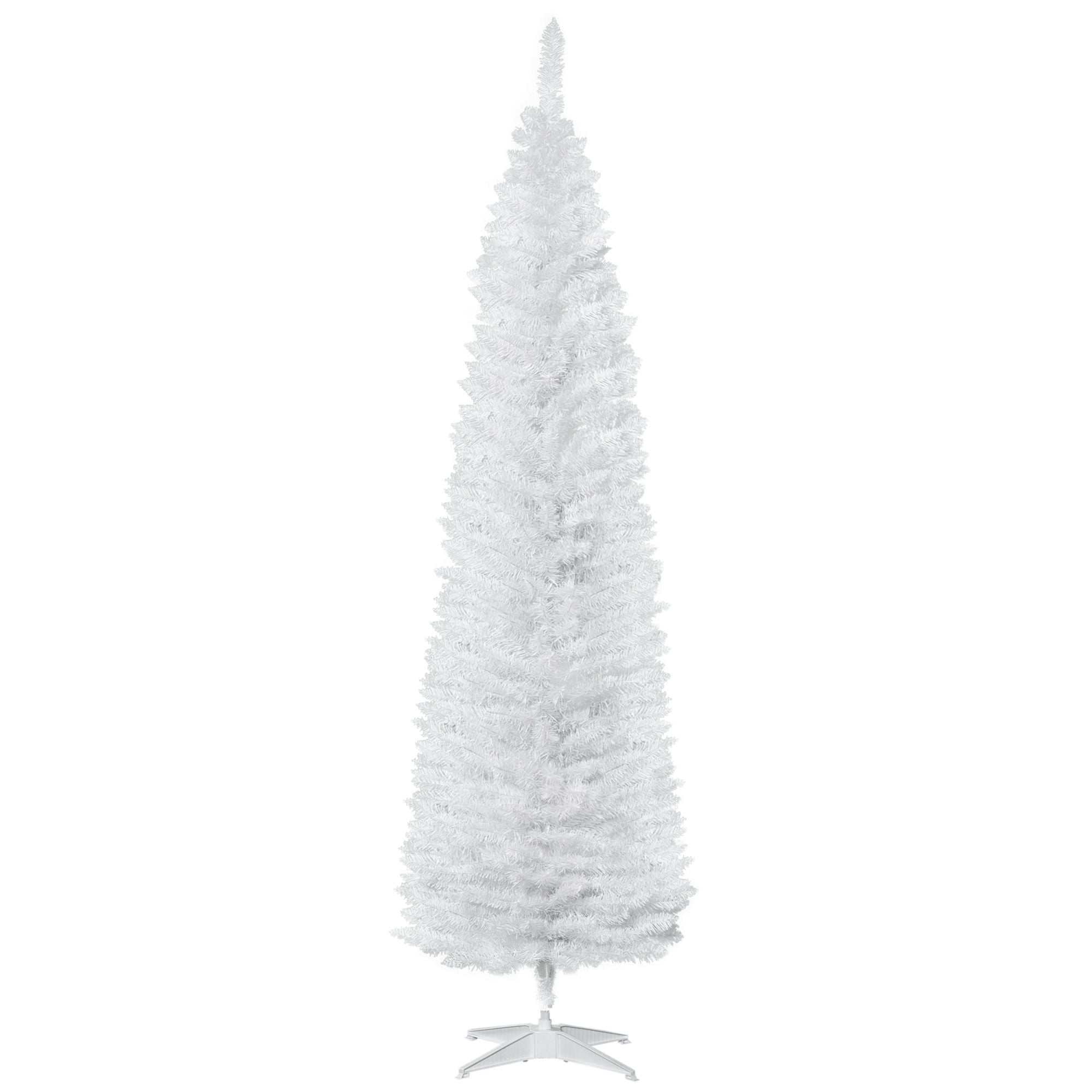 7' Artificial Pencil Christmas Tree, Slim Xmas Tree with 499 Realistic Branch Tips and Plastic Stand, White