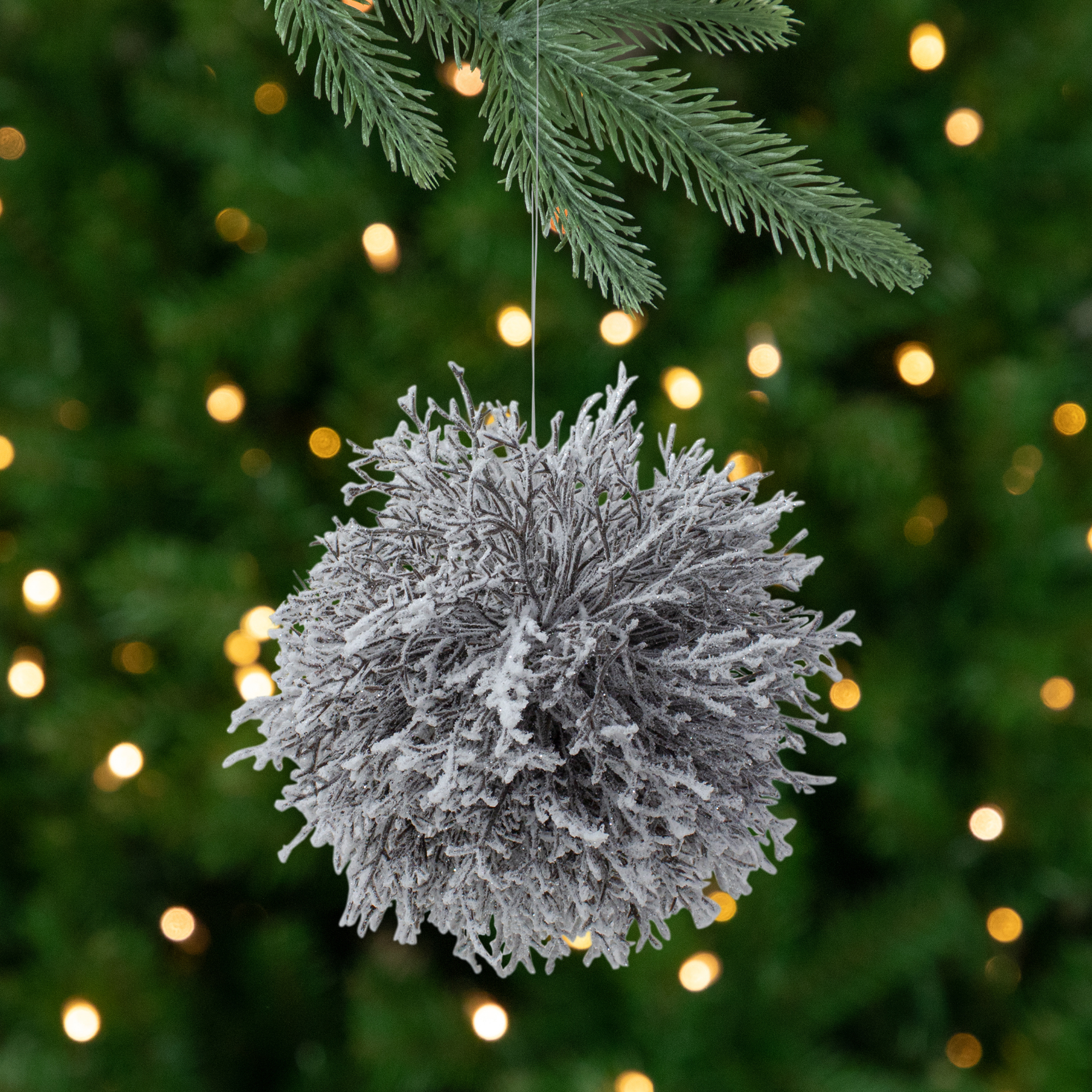 Northlight 7" Artificial White Frosted Round Twig Christmas Ornament
