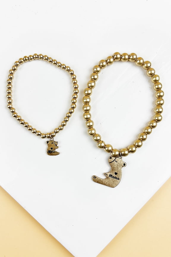 7" BEAR SHAPED METAL STRETCH BRACELET SET