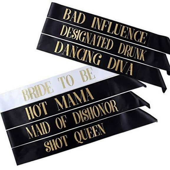 7 Bachelorette Sashes- 6 Bride Tribe Sashes and 1 Bride To Be Sash (Black)