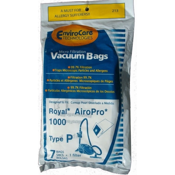 7 Bags+1 Filter Royal Airopro Type P Canister Vacuum Bags Oem Ry1000 # 213