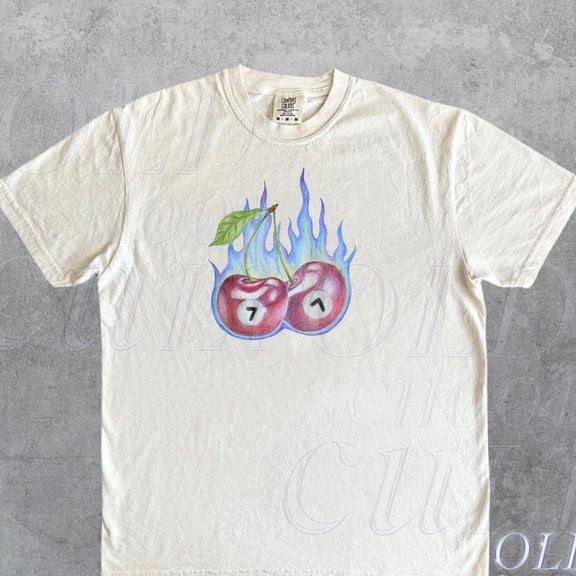 7 Ball Cherry On Fire Vintage Style Tshirt, Retro Y2K Lucky Cute Shirt, Cherry Shirts, Lucky 7 Gifts, Billard 8 Ball Shirt WHITE Unisex S-5XL Hot Trending Shirt, Vintage Birthday Gift