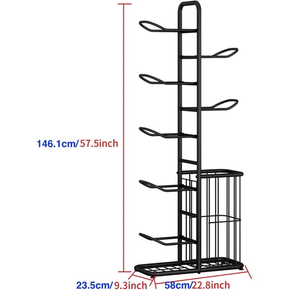 7-Ball Sports Equipment Storage Rack with Ball Holder and Basketball Rack, Athletic Gear Organizer ball Stand - Organize Toys, Sports Gear and More, 57.5" (Black)