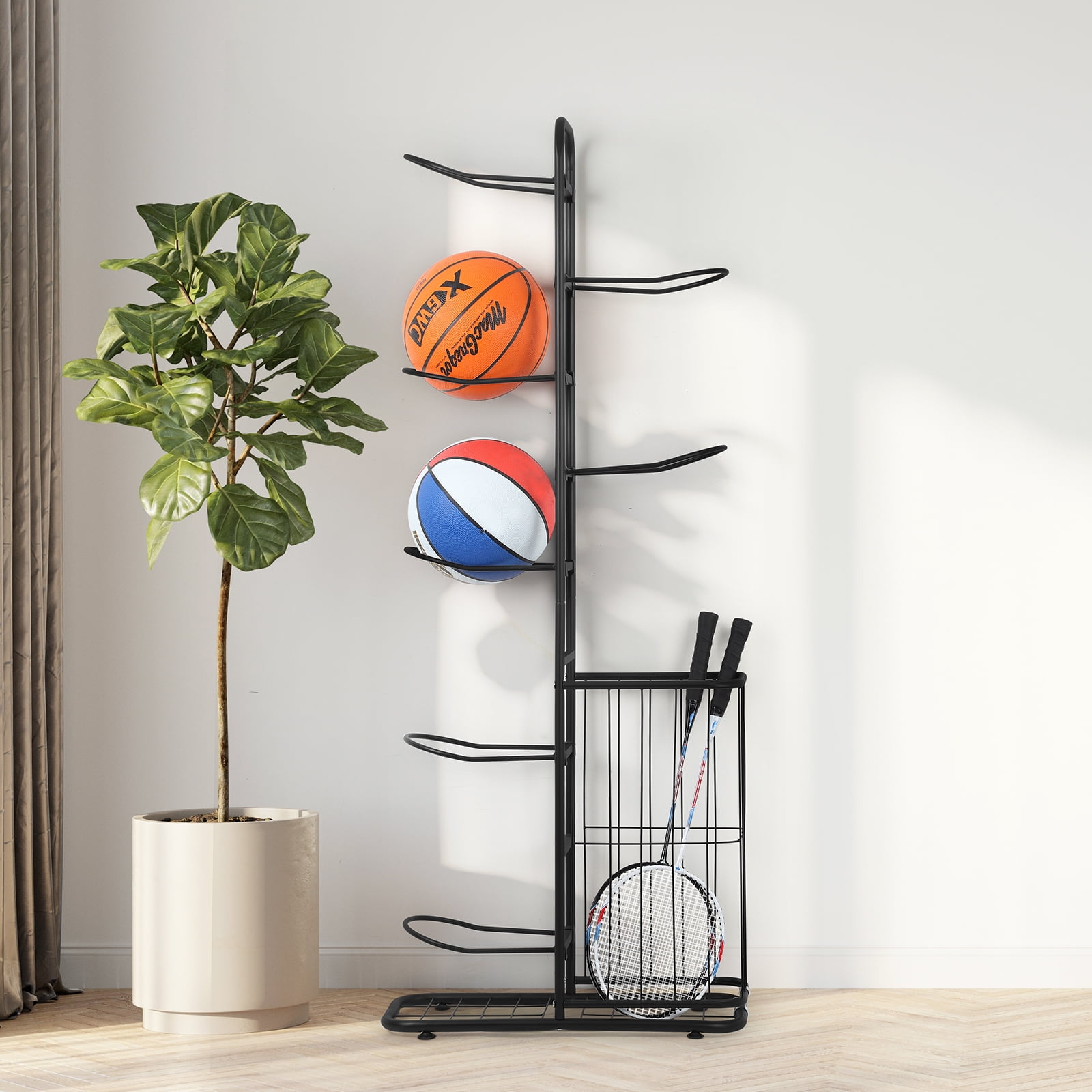 7-Balls Stand Tennis Rackets Rack Basketball Storage Holder Sports ...