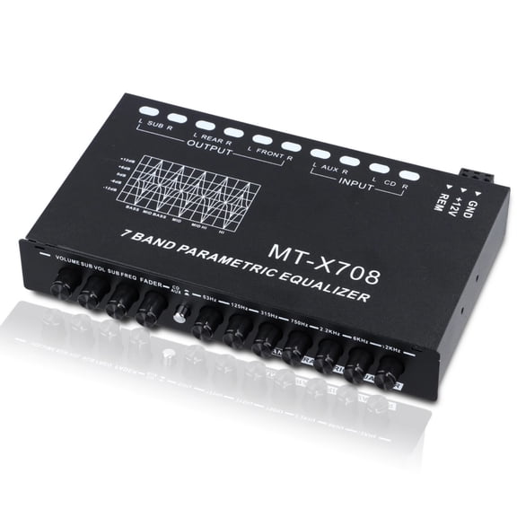 7-Band Car Audio Equalizer, Car Audio Graphic Equalizer, Car Equalizer with Front Rear and Subwoofer Outputs, Adjustable 7 Bands EQ Car Amplifier, 7.3 x 4.3 x1.2 Inch