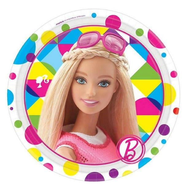 7" Barbie Round Paper Dessert Party Plates, 8ct