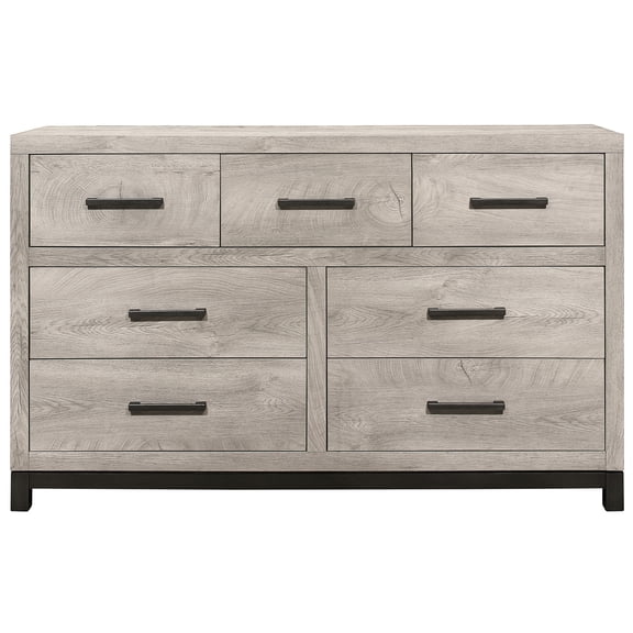 7 Bedroom Dresser In Gray. Board. Metal Center Glides. Resists Stains And Scratches Gray With 7 Drawers. Engineered Wood. Bar Hardware.