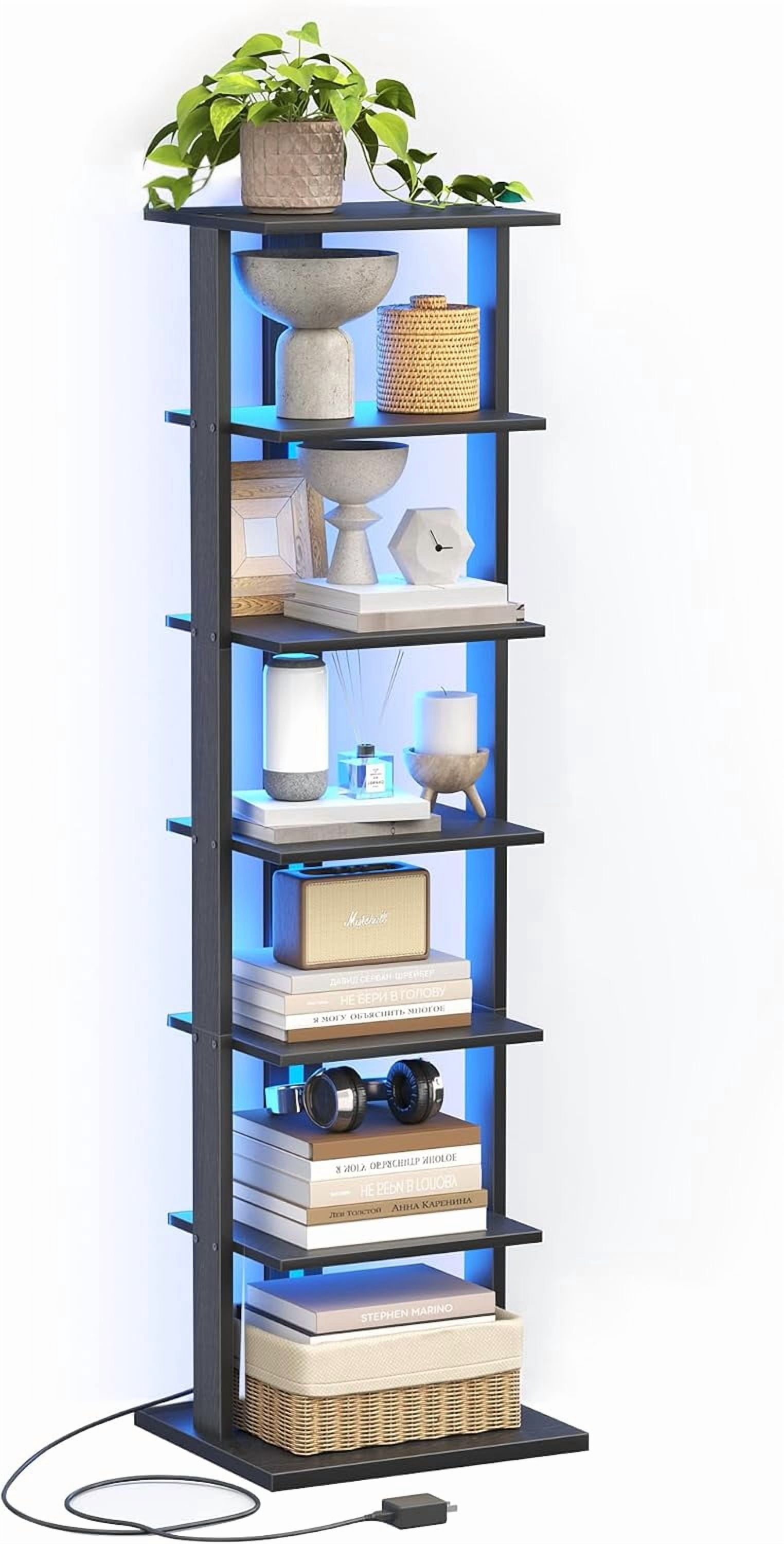 Light Storage Rack 7 - Black - Bedroom - Tier Bookshelf - Home Office - Narrow Bookcase ...