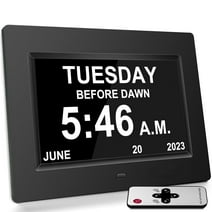 7'' Black Digital Alarm Clock Bedroom Clock Large Clock with Day and Date for Seniors' Gift