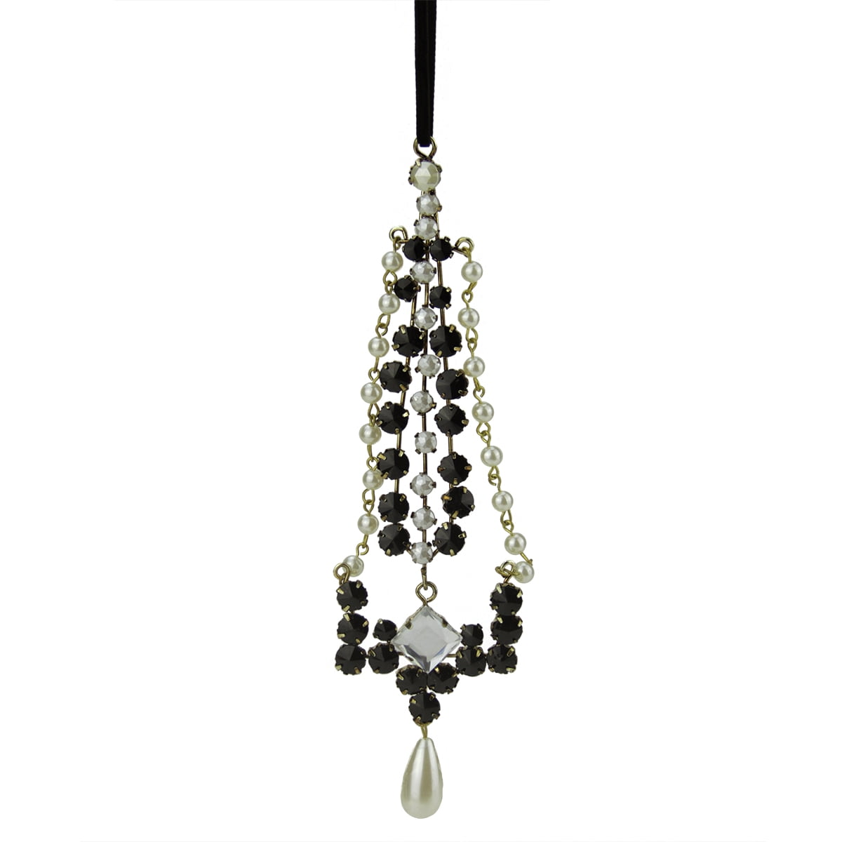 7" Black and White Artificial Pearl Dangle Christmas Ornament