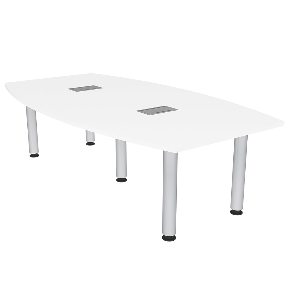7' Boat Shaped Conference Room Table Power And Data Silver Post Legs