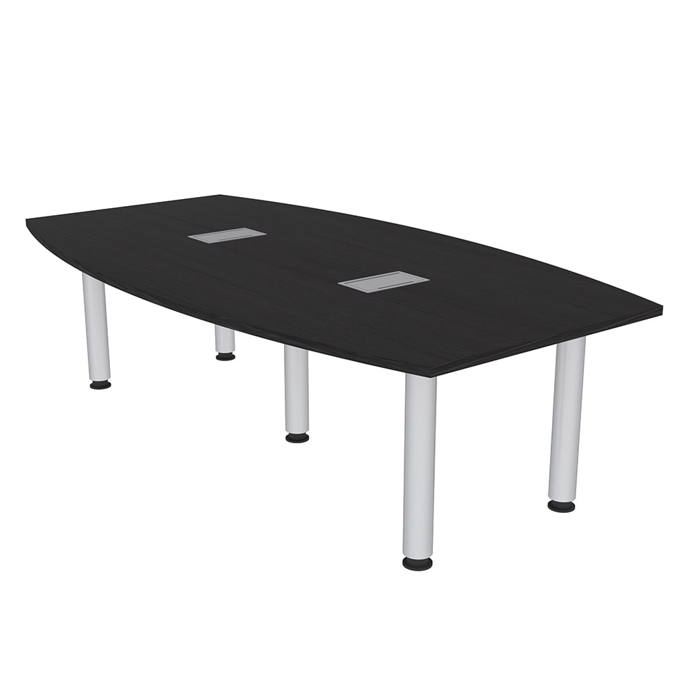 7' Boat Shaped Conference Room Table Power And Data Silver Post Legs
