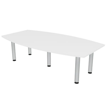 7' Boat Shaped Conference Room Table Power And Data Silver Post Legs