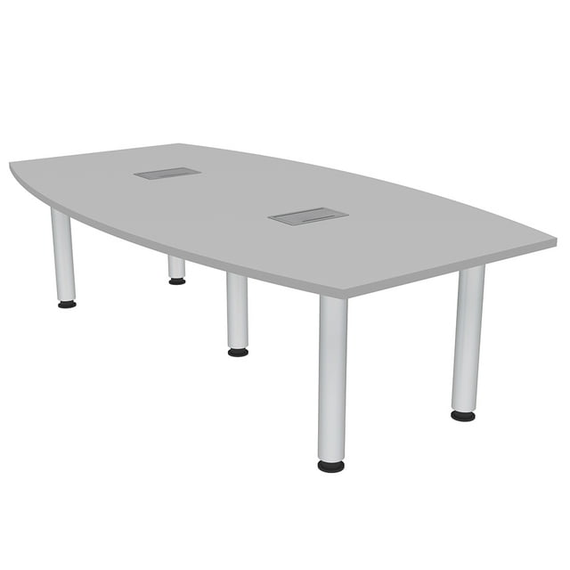 7' Boat Shaped Conference Room Table Power And Data Silver Post Legs