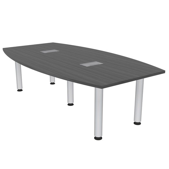 7' Boat Shaped Conference Room Table Power And Data Silver Post Legs