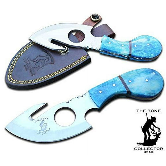 7" Bone Collector Blue Bone Handle Skinning Knife with Gut Hook