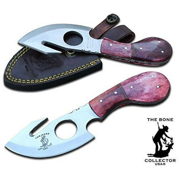 7" Bone Collector Red Bone Handle Skinning Knife with Gut Hook