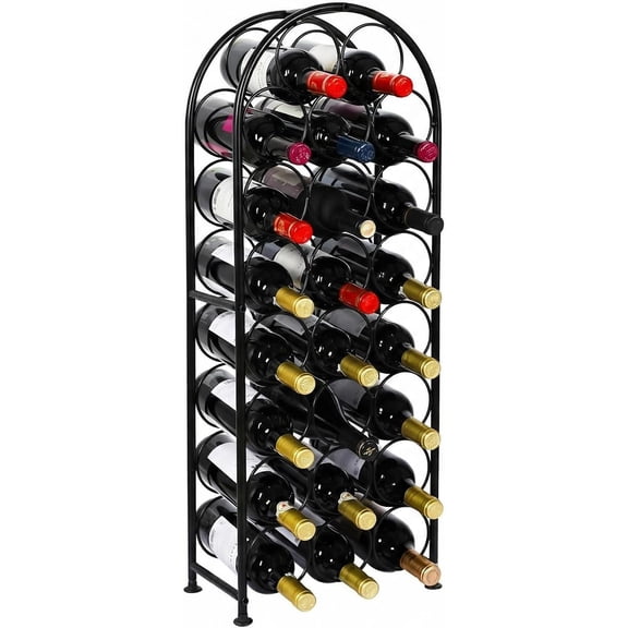 7 Bottles Freestanding Countertop Wine Rack, Metal Small Table Top Wine Rack, Drink Organizer Bottle Holder, Kitchen Organizers and Storage, Black