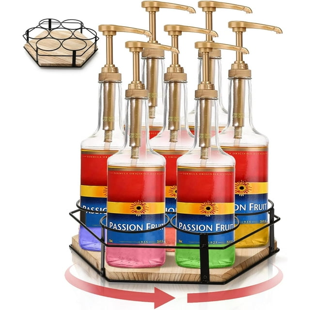 7 Bottles Rotating Syrup Rack, Countertop Coffee Syrup Organizer Stand ...