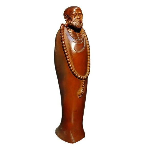 7" Boxwood carving wooden buddha monk statue home decor figurines meditation art