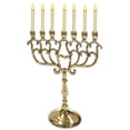 thumbnail image 1 of 7-Branch Brass Temple Menorah (medium), 1 of 4
