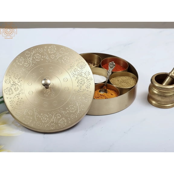 7" Brass Masala Box | Handmade Spice Box