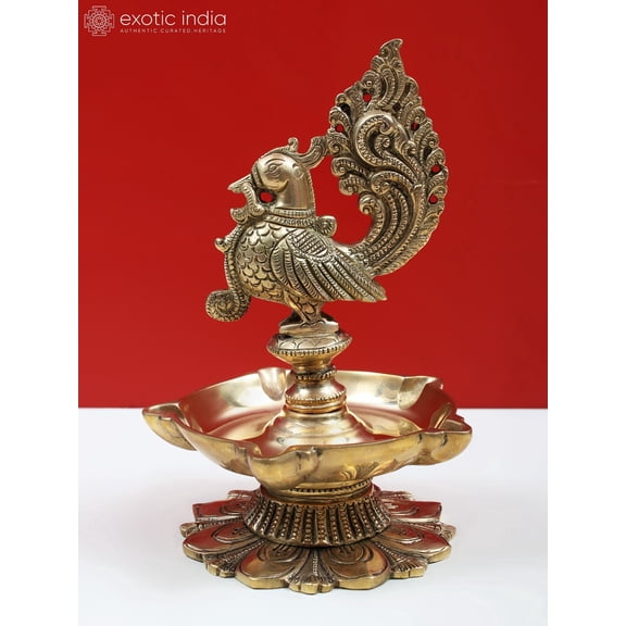 7 Inch Peacock Diya - Oil Lamp Avian Grace