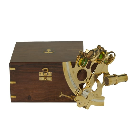 7" Brass Sextant Compass with Decorative Wood Box, by DecMode (2 Count)