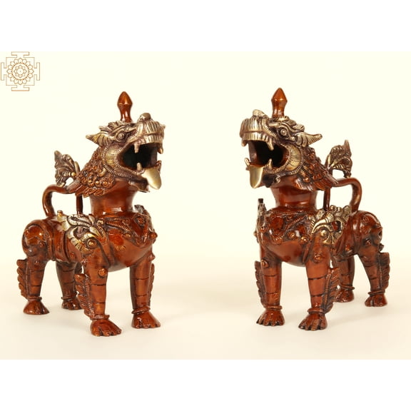 7" Brass Temple Lions (Pair)