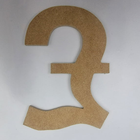 7" British Pound Symbol, Unfinished MDF Art Shape by Wooden Craft Cutouts