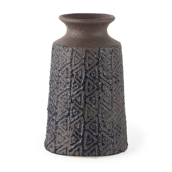 7" Brown and Blue Tribal Ceramic Vase