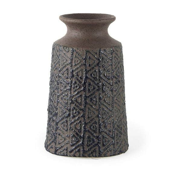 7" Brown and Blue Tribal Ceramic Vase