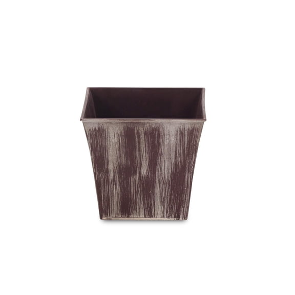 7" Brown and Ivory Abstract Recycled Plastic Indoor Outdoor Square Pot Planter