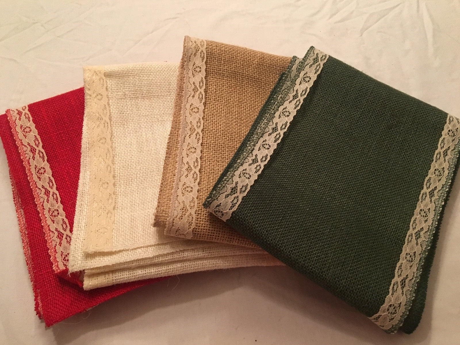 7 Burlap Ribbon With Ivory Floral Lace 6 Ft 4 Pack Mix-,