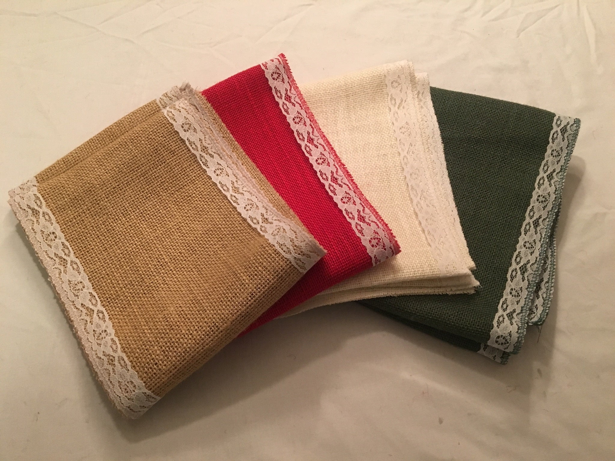 7 Burlap Ribbon With White Floral Lace 6 Ft 4 Pack Mix-,