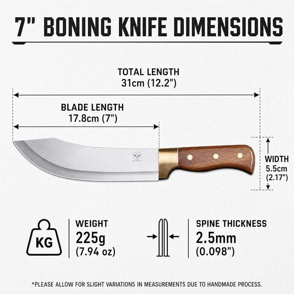 7" Butcher Knife with Sheath for Brisket Trimming & Hunting | Boning & Deboning Knife, Hand Forged Full Tang Blade, Rosewood Handle, for Meat Cutting, Processing, & General Butchering