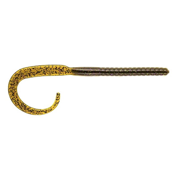 BAITFUEL C-Mac Classic Curly Tail Big Bass Worm Infused with Supercharged X55 Formula Gel  7-Inch, Green Pumpkin Candy