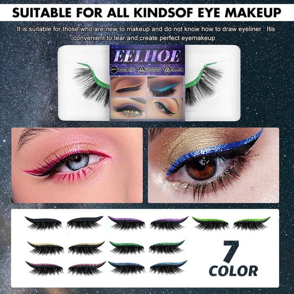 7 COLOR 3D Glitter Self-Adhesive False Eyelashes, No Glue Needed, Lash and Eyeliner Sticker, Quick and Glamorous Makeup for Dating, Parties and Events