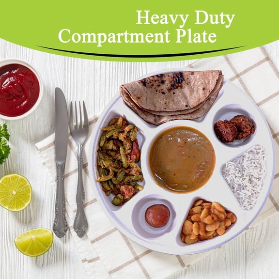 7 COMPARTMENT BAGASSE ROUND PLATE, 50 Ct. Heavy-Duty- Super Strong- Natural- Bagasse Plates