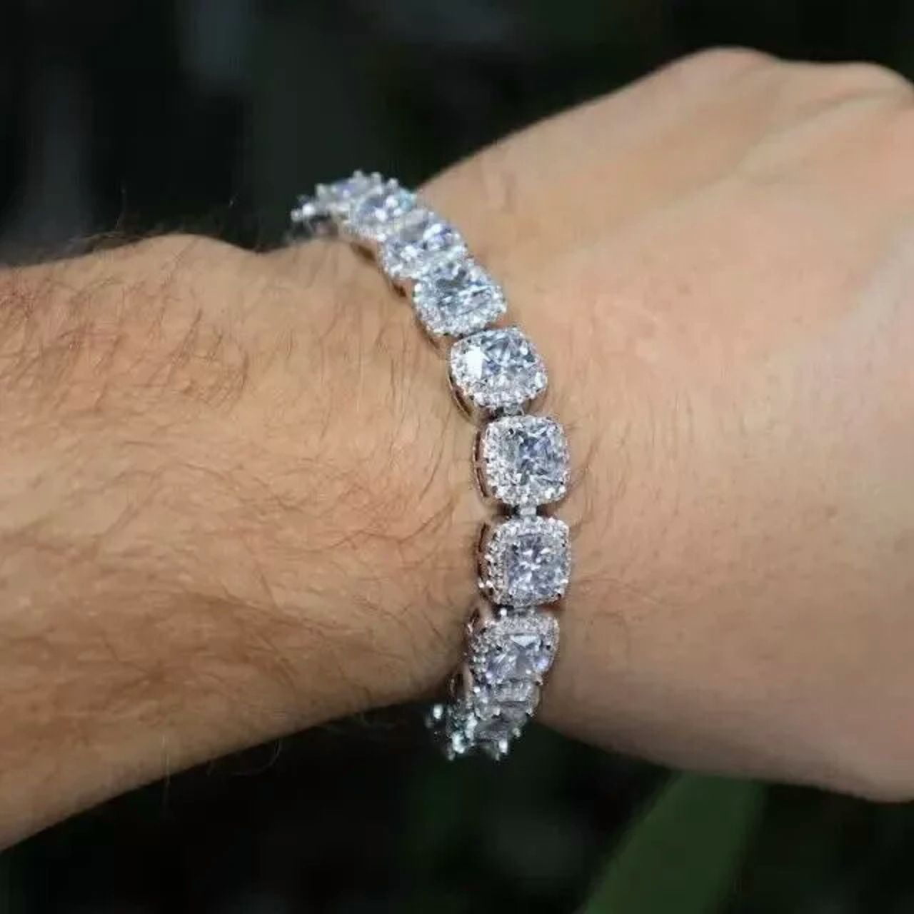 SIDDHESHWARJEWELS 7 CT Round Cut Lab-Created Diamond Men's Tennis Bracelet Size 8 "14K White Gold Plated