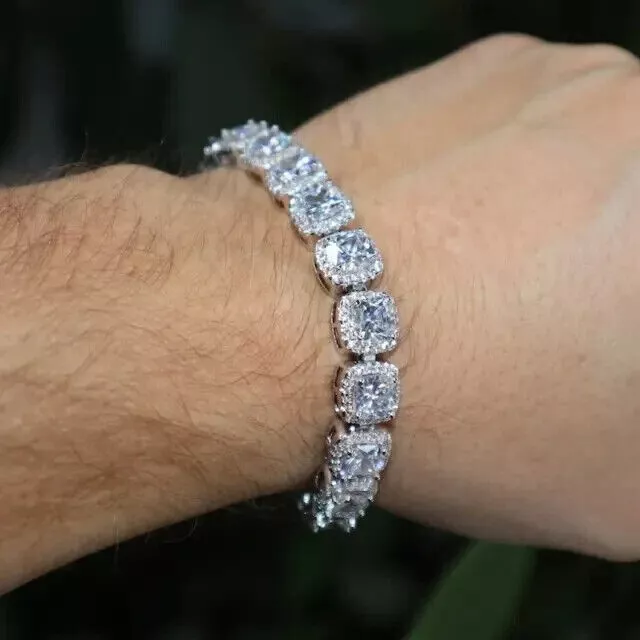 SIDDHESHWARJEWELS 7 CT Round Cut Lab-Created Diamond Men's Tennis Bracelet Size 8 "14K White Gold Plated